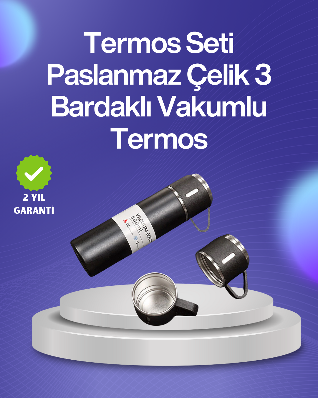2-55 Isıyı Uzun Süre Koruyan 500 ml Termos Seti | Çelik Gövde, 2 Bardaklı, Hediye Kutulu - Vipsepet - Görsel 1