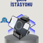 Kablosuz Şarj Cihazı ve Dijital Saat – 4’ü 1 Arada Hızlı Şarj, Apple Uyumlu, LED Işıklı Tasarım - Vipsepet