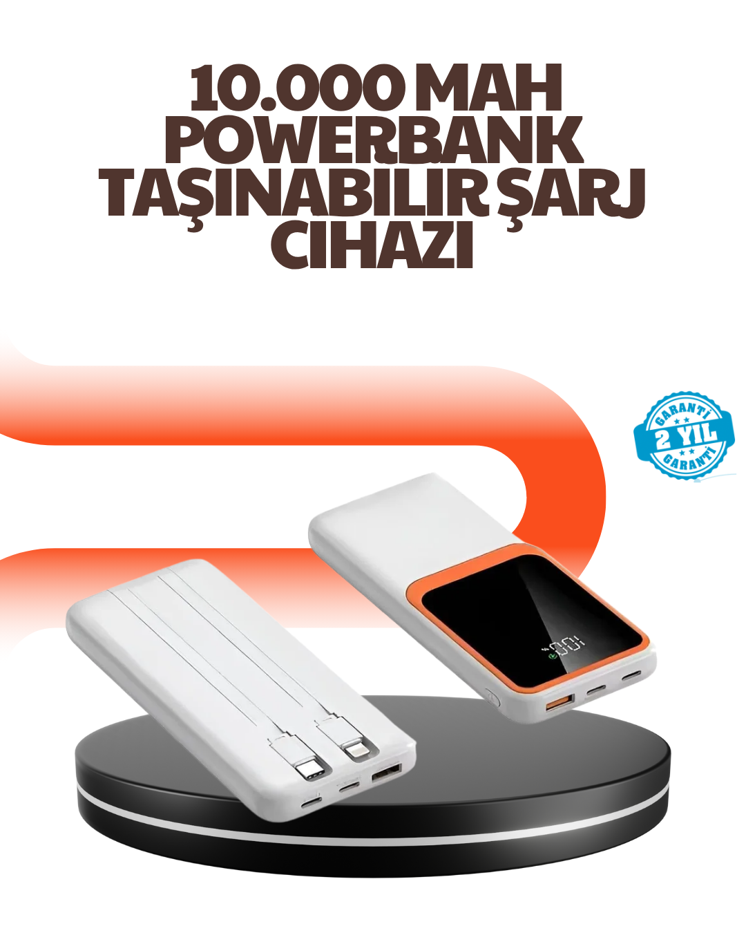 2-76 Taşınabilir 10000 mAh Powerbank – Dijital Göstergeli, Type-C ve USB Çıkışlı - vipsepet - Görsel 1