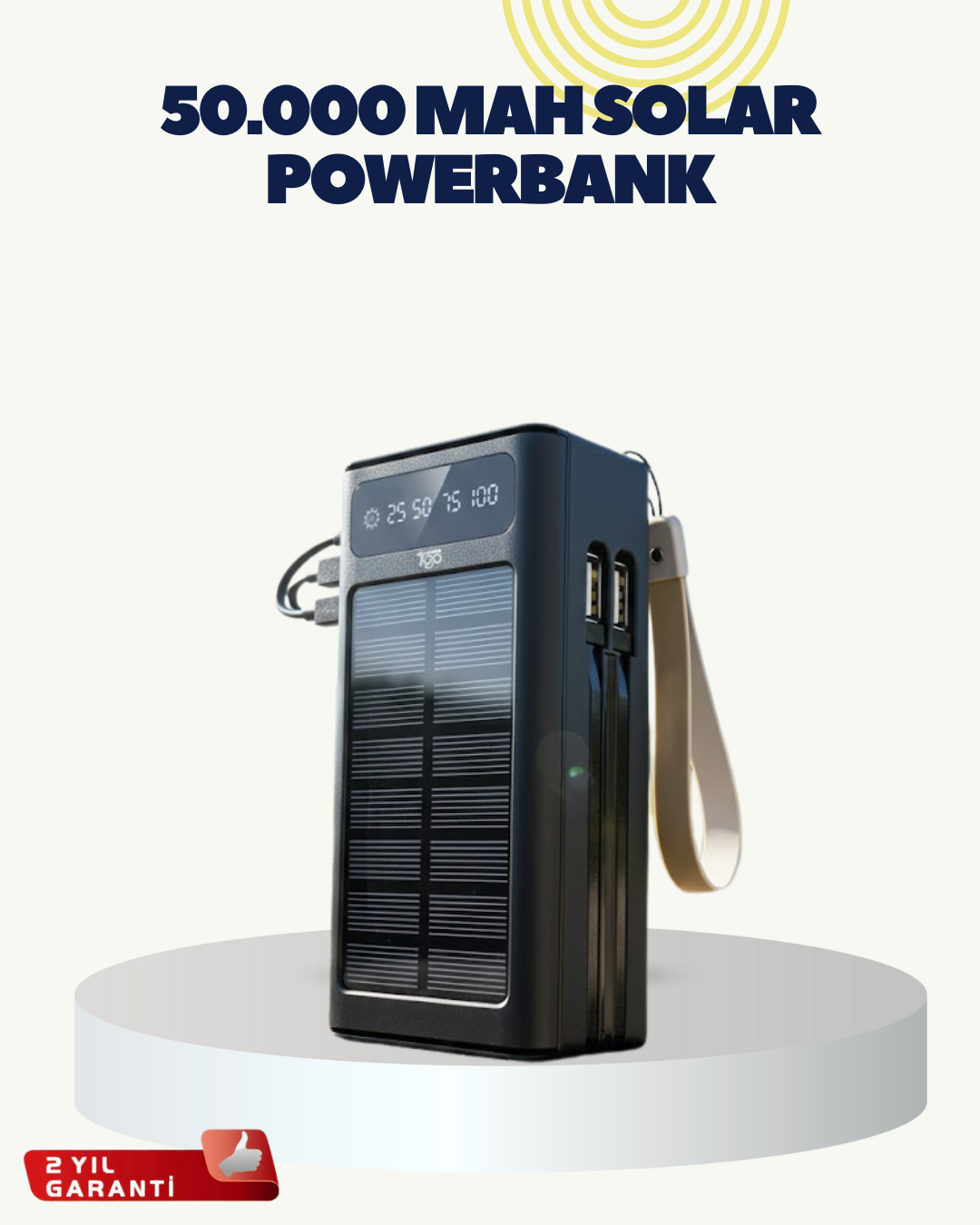 2-93 LED Aydınlatmalı Güneş Panelli Powerbank Seyahat ve Kamp İçin - vipsepet - Görsel 1