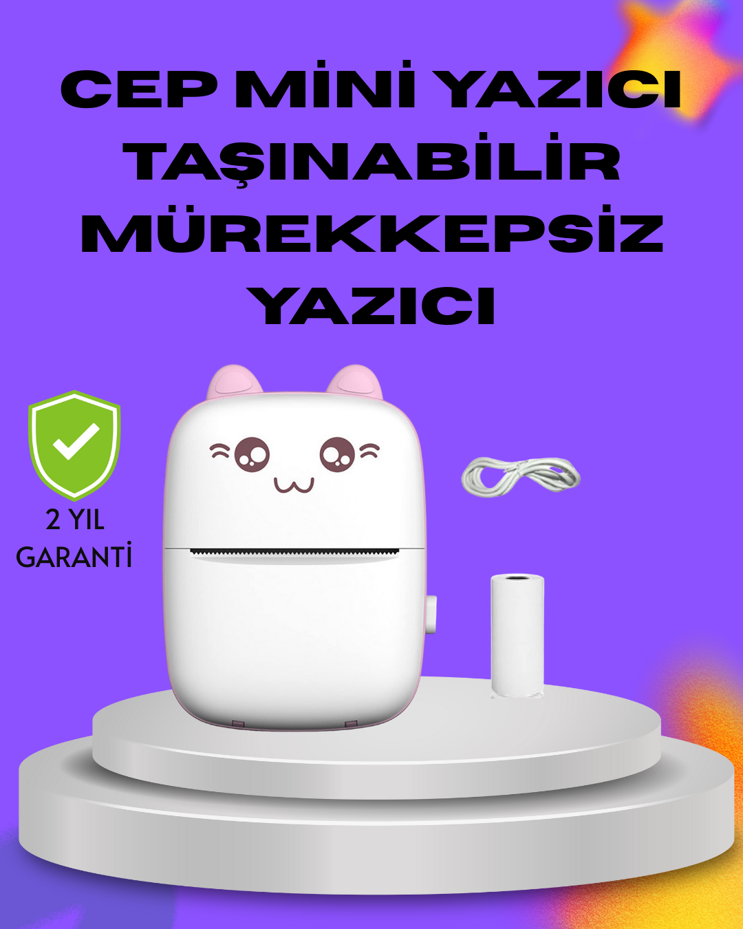 2-95 Kablosuz Mini Cep Yazıcısı Bluetooth Destekli 1200mAh Bataryalı - Vipsepet - Görsel 1