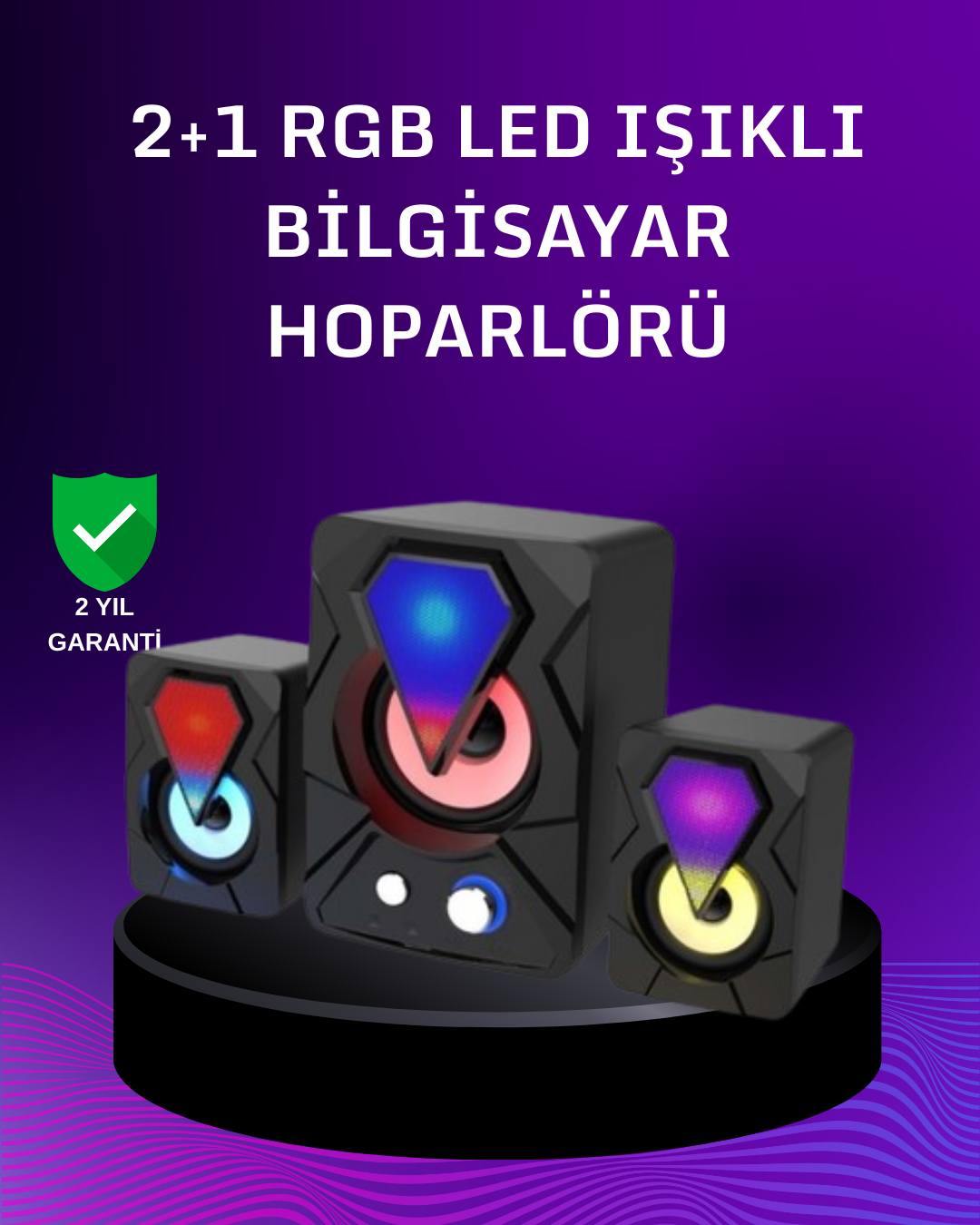 2-97 USB Bağlantılı RGB 2.1 Hoparlör Seti Derin Bas ve Renkli Işık - Vipsepet - Görsel 1