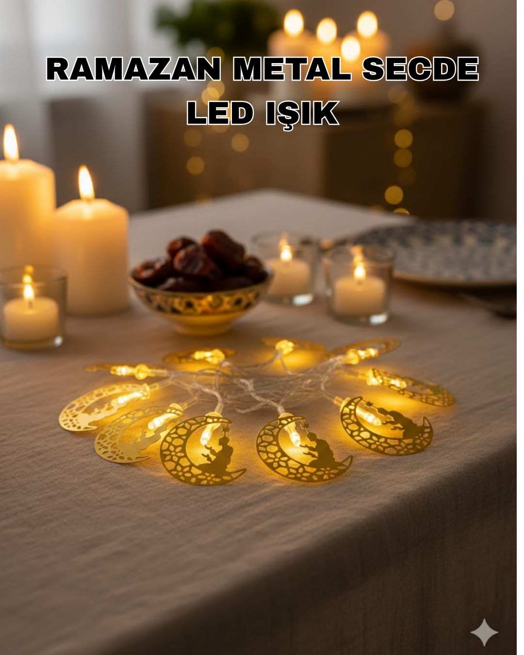 2-99 Secde Eden Adam Figürlü Ay Tasarımlı Ramazan LED Işık - Vipsepet - Görsel 1