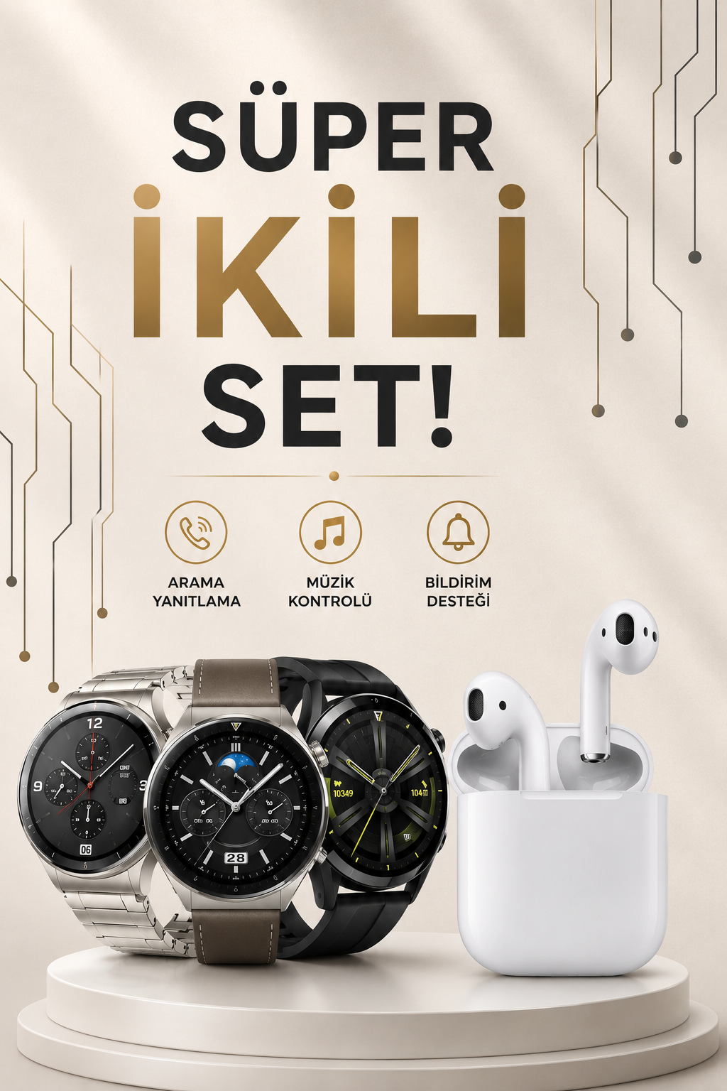 2cec457d-a7d2-4464-afe2-542218d02933 Akıllı Saat ve Kulaklık Seti Dokunmatik Ekran 5.0 Bluetooth Bağlantılı Sesli Görüşme - Vipsepet - Görsel 1