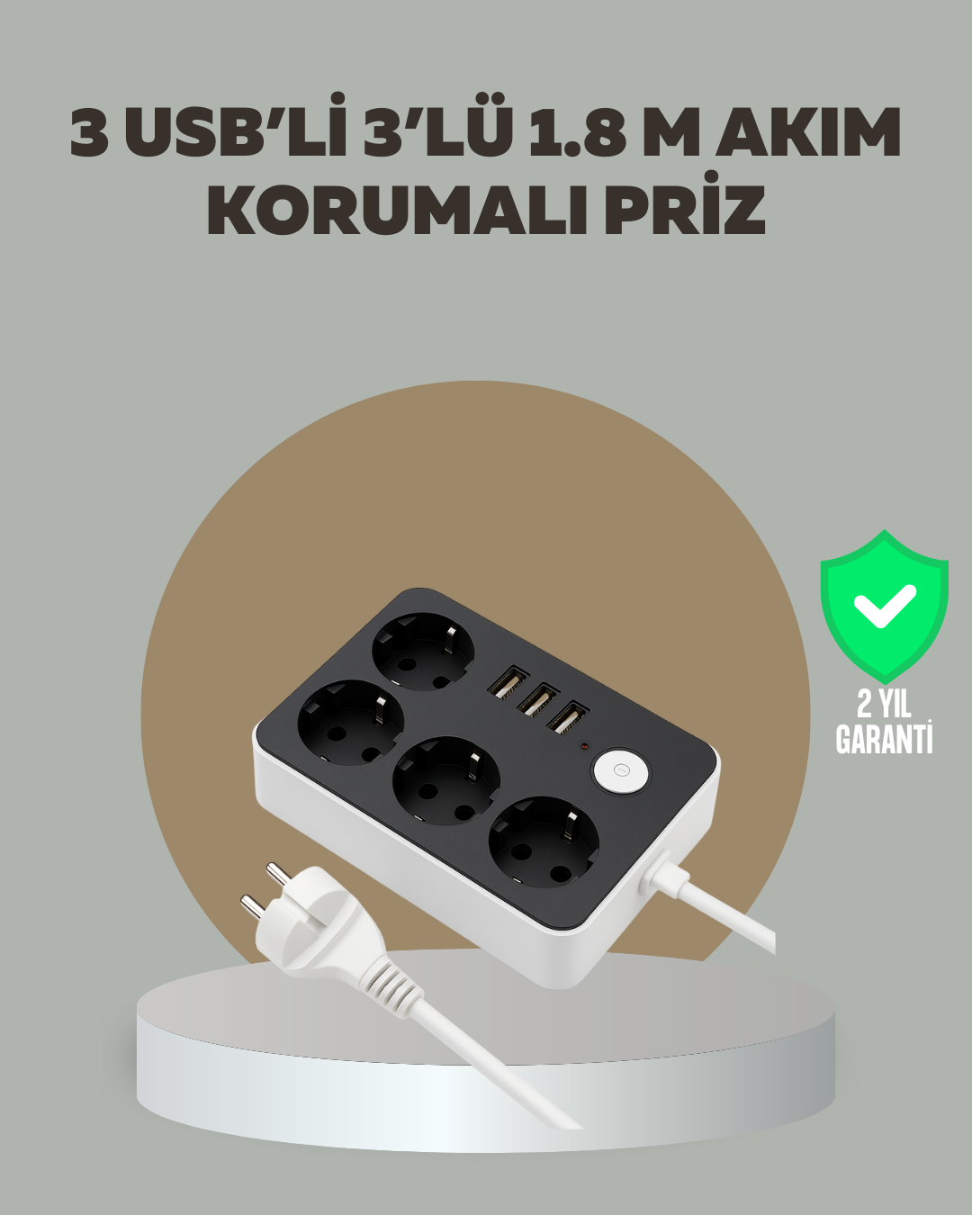 3-101 4 Prizli 3 USB Portlu Anahtarlı Akım Korumalı Priz - Vipsepet - Görsel 1