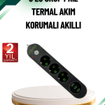 Akım Korumalı Anahtarlı USB Girişli Üçlü Priz - Vipsepet