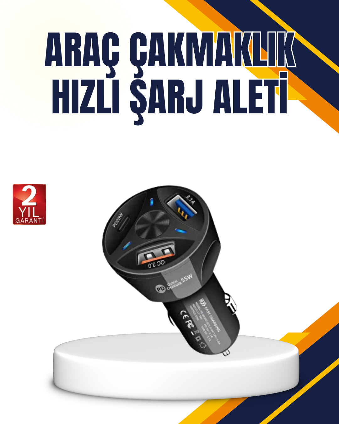 3-103 Polygold Quick Charger 55W Araç Şarj Cihazı PD USB C Destekli - Vipsepet - Görsel 1