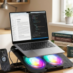 Notebook Soğutucu Stand RGB Aydınlatmalı İki Fanlı Laptop Altlığı - Vipsepet