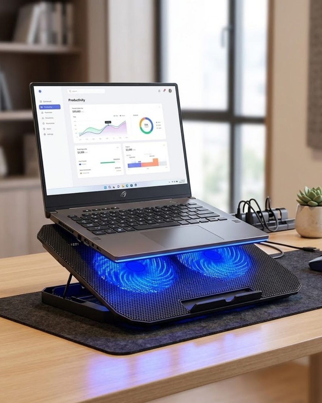 3-105 Notebook Soğutucu Fanlı Stand USB Portlu 8 Kademe Laptop Sehpası - Vipsepet - Görsel 1