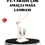 Kalemlik ve Telefon Standlı Masa Lambası – Kısılabilir LED Işık, Göz Dostu Tasarım - Vipsepet