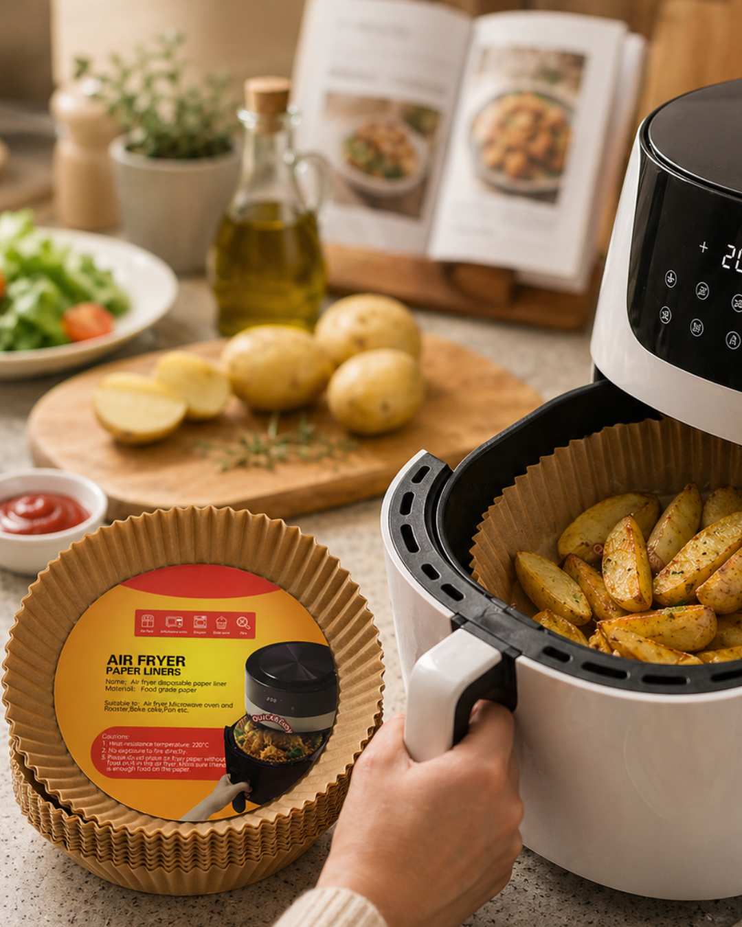 3-113 Airfryer Pişirme Kağıdı 100 Lü Yapışmaz Yağ Geçirmez Kağıt - Vipsepet - Görsel 1