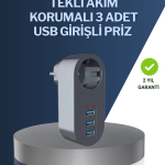 Çocuk Korumalı Termal Priz – 3'lü USB Şarj ve Akım Koruması - Vipsepet