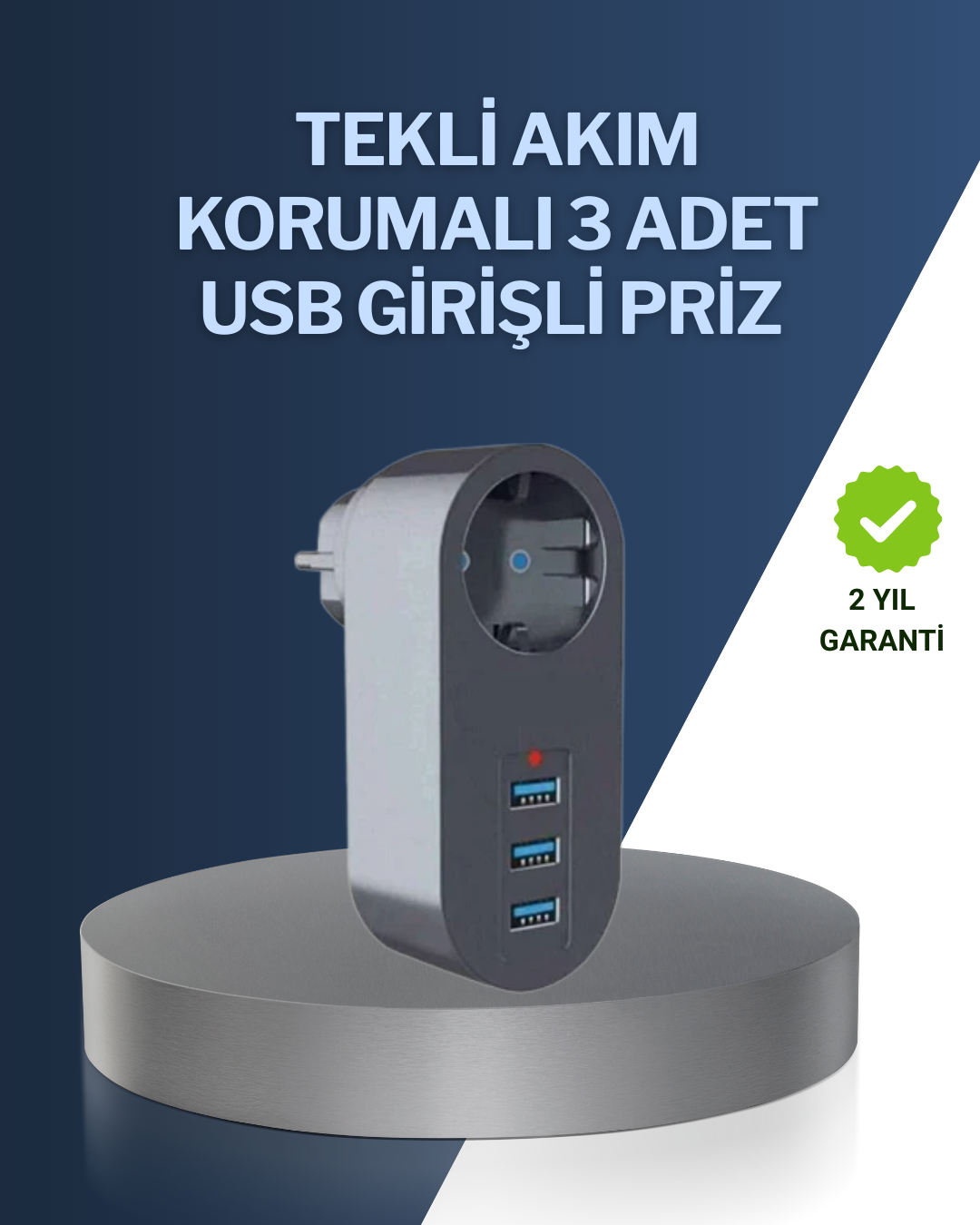 3-12 Çocuk Korumalı Termal Priz – 3'lü USB Şarj ve Akım Koruması - Vipsepet - Görsel 1