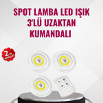 3 Lü Pilli Kablosuz Led Spot Lamba Seti Kumandalı Kolay Montaj Aydınlatma - Vipsepet