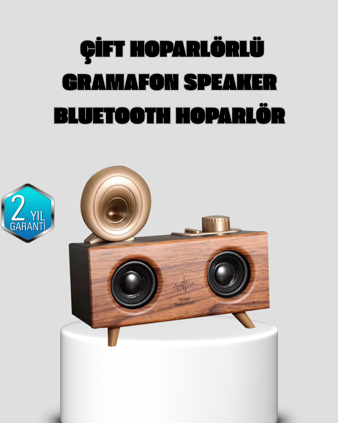 3-132 Gramafon Tasarımlı Bluetooth Hoparlör 3D Ses Teknolojili Çok Fonksiyonlu - Vipsepet - Görsel 1