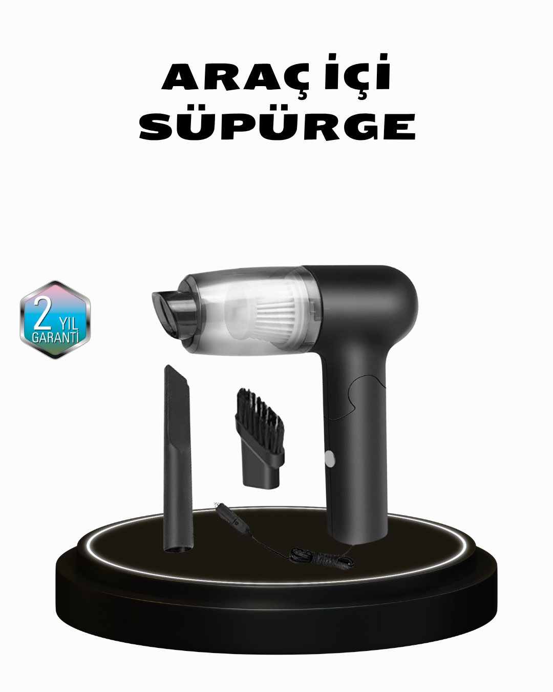 3-134 Taşınabilir Vakumlu Araç Süpürgesi – Katlanabilir Sap, Yıkanabilir Filtre, 120W Motor - Vipsepet - Görsel 1