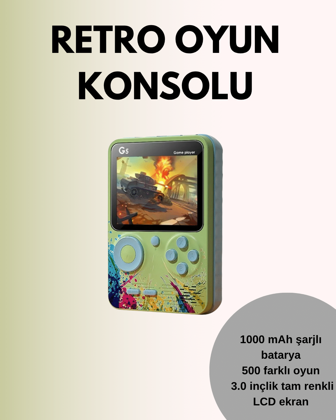 3-14 TV Bağlantılı 500 Oyunlu Mini Gameboy Konsol - Vipsepet - Görsel 1