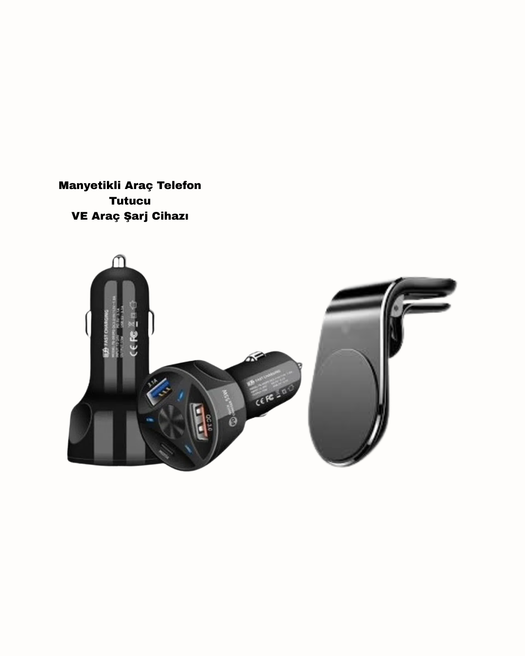 3-15 360° Döner Telefon Tutucu ve 55W Hızlı Araç Şarj Aksesuar Seti - Vipsepet - Görsel 1