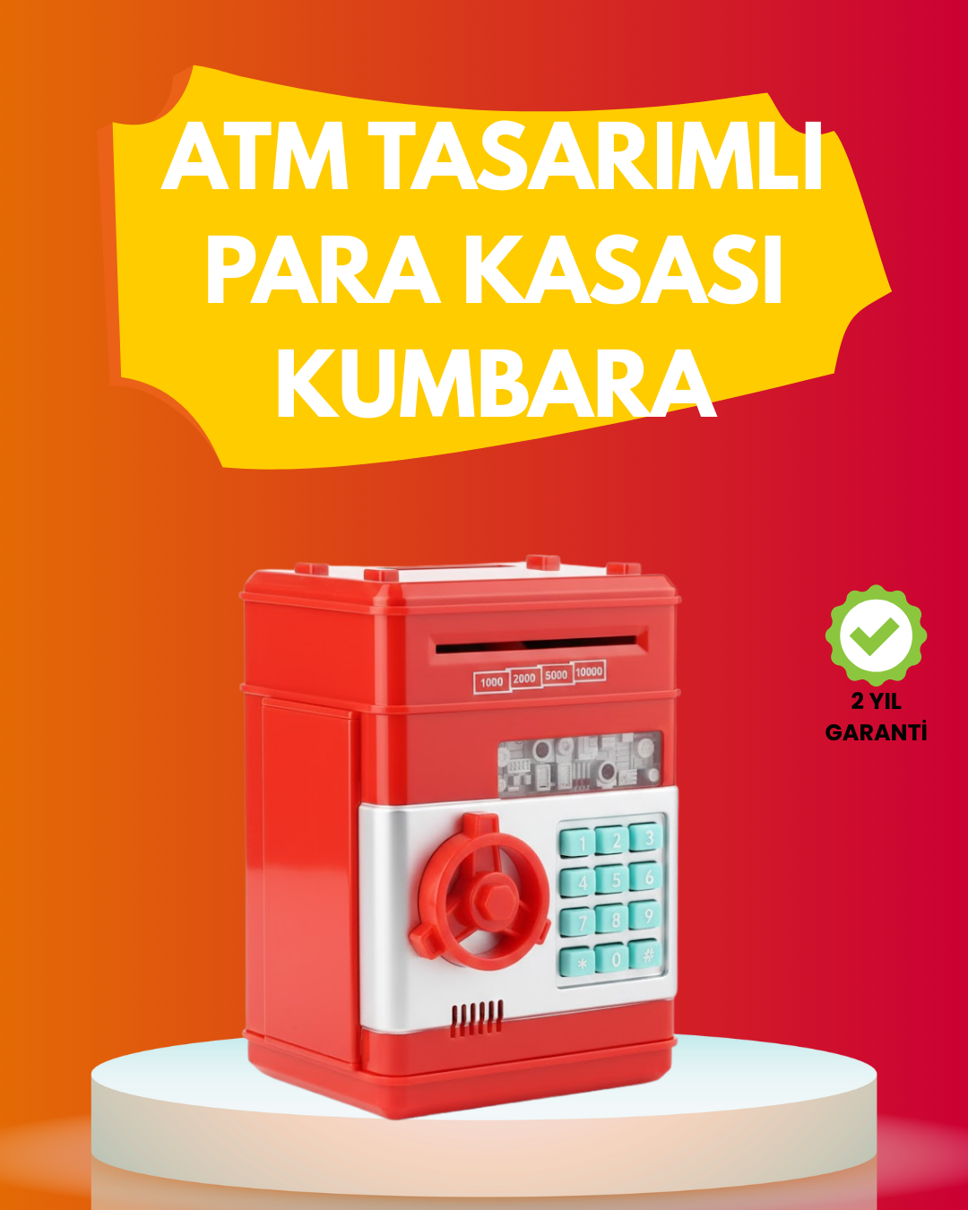 3-151 ATM Görünümlü Kırmızı Elektronik Şifreli Kumbara - Vipsepet - Görsel 1