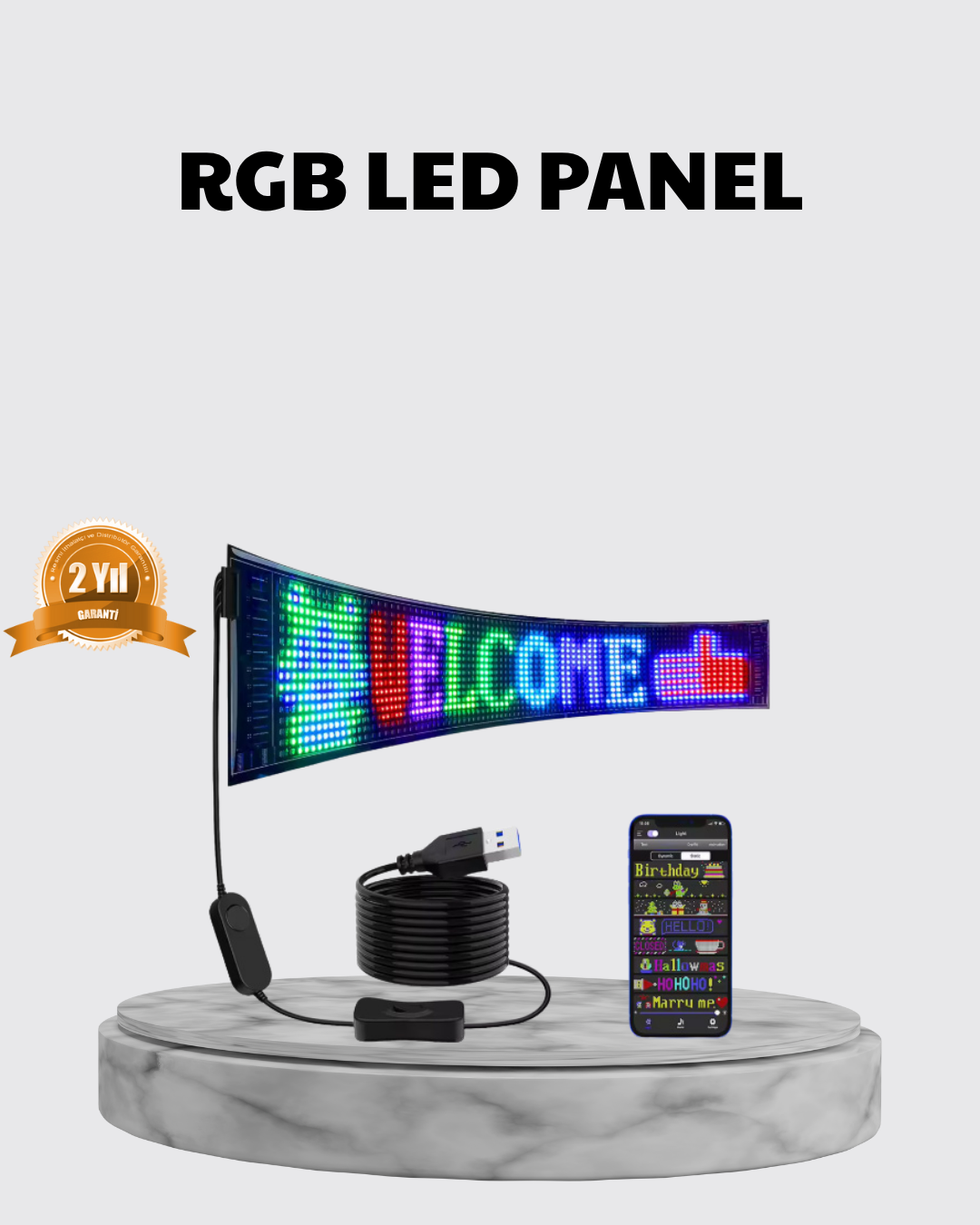 3-156 RGB LED Panel – Çok Renkli, Kumandalı, USB Bağlantılı Yazı ve GIF Gösterimli Akıllı Lamba - Vipsepet - Görsel 1