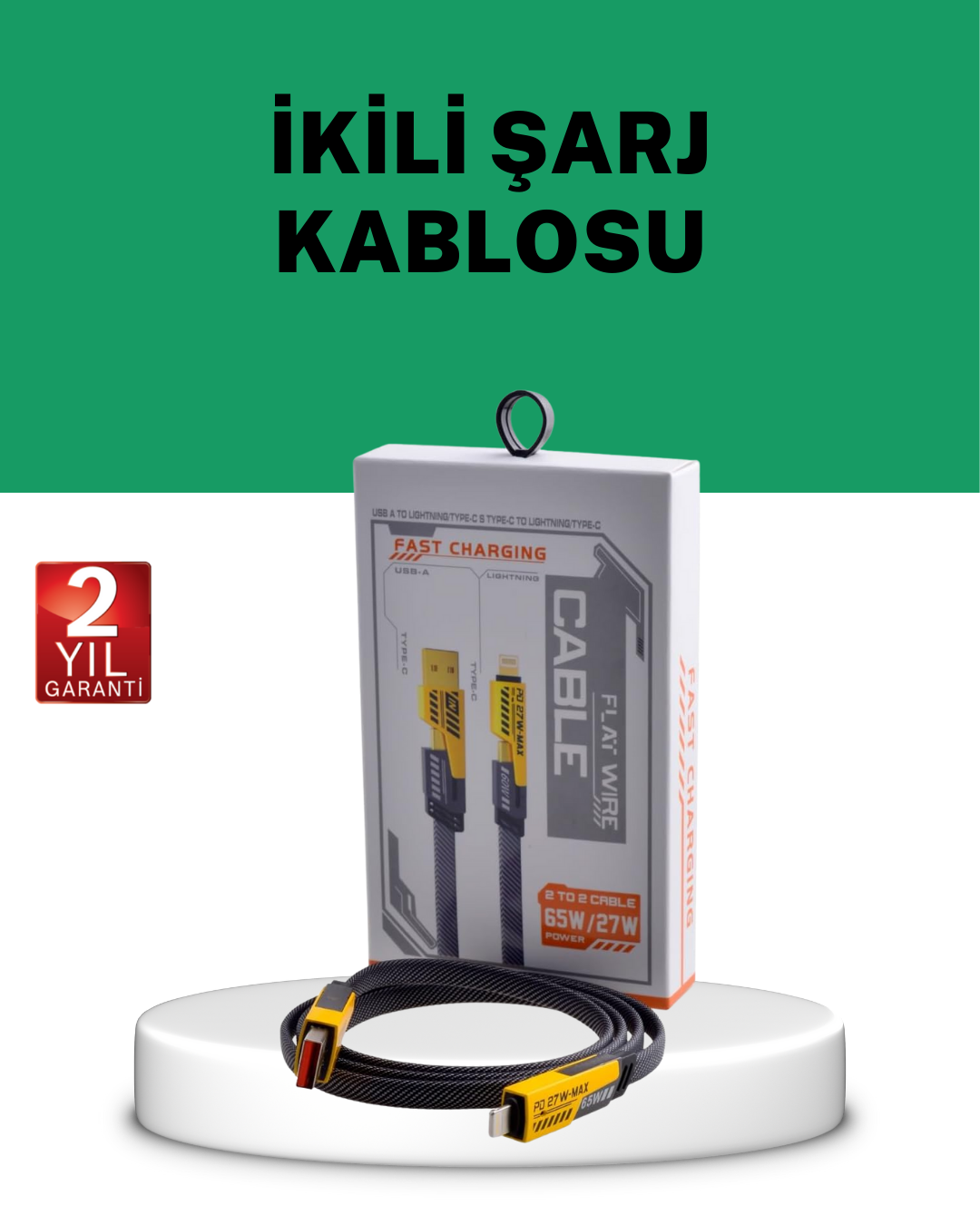 3-166 Yüksek Hızlı 65W Güç Çıkışlı Çoklu Cihaz Uyumlu Şarj Kablosu - Vipsepet - Görsel 1