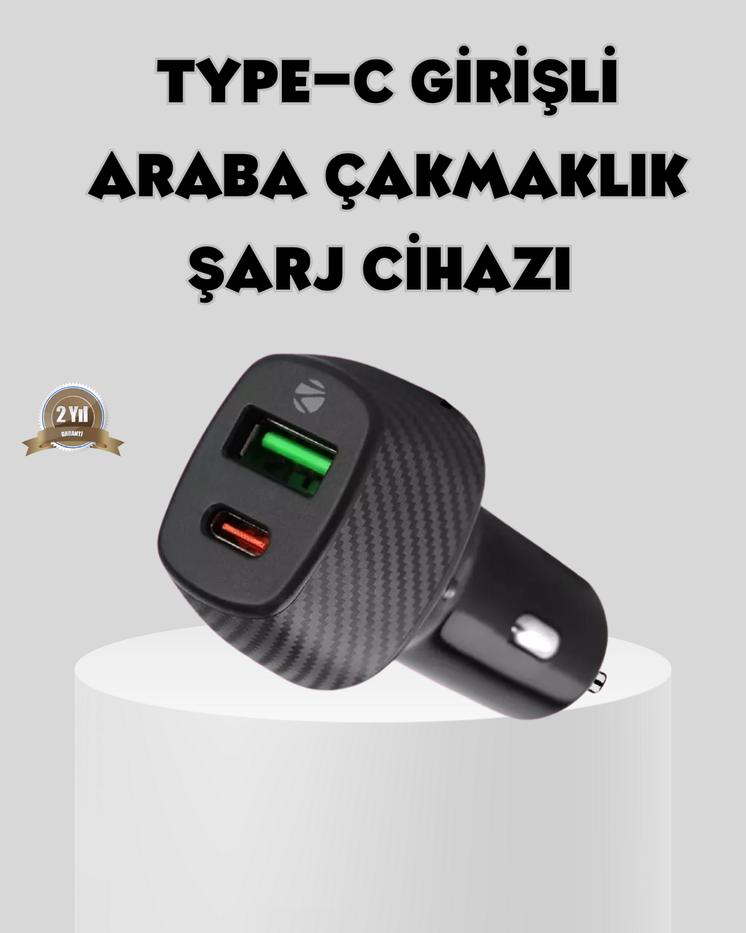 3-176 Araç Tipi Hızlı Şarj Adaptörü Type-C PD USB Çift Port Kompakt - Vipsepet - Görsel 1