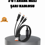 3’ü 1 Arada Şarj Kablosu Type-C iOS Android Uyumlu Hızlı ve Güvenli Şarj - Vipsepet
