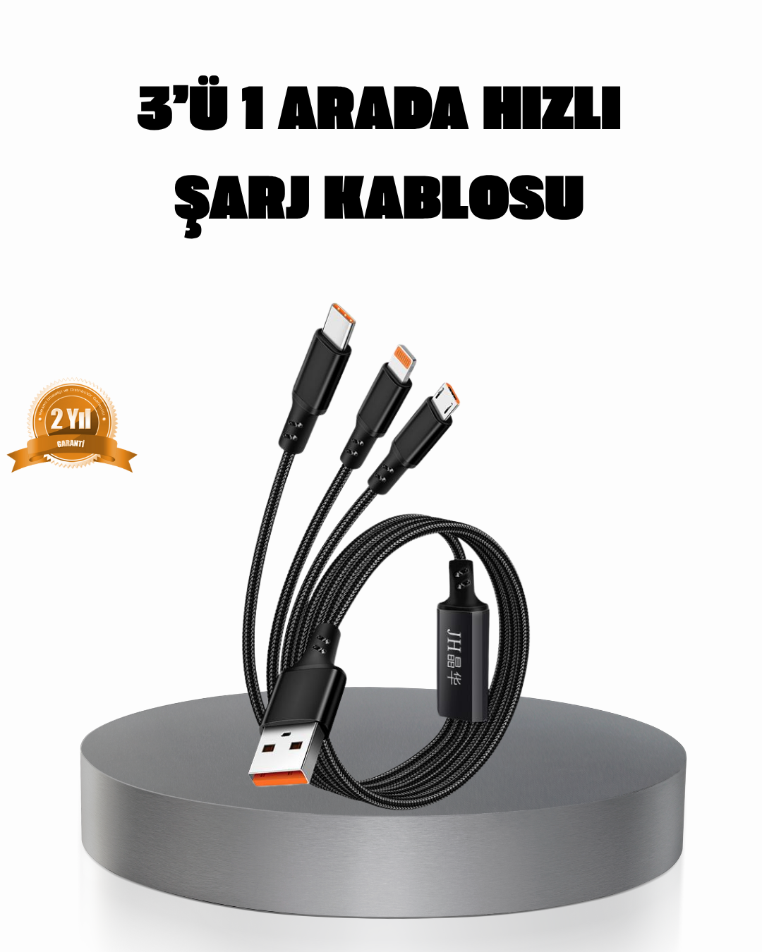 3-18 3’ü 1 Arada Şarj Kablosu Type-C iOS Android Uyumlu Hızlı ve Güvenli Şarj - Vipsepet - Görsel 1