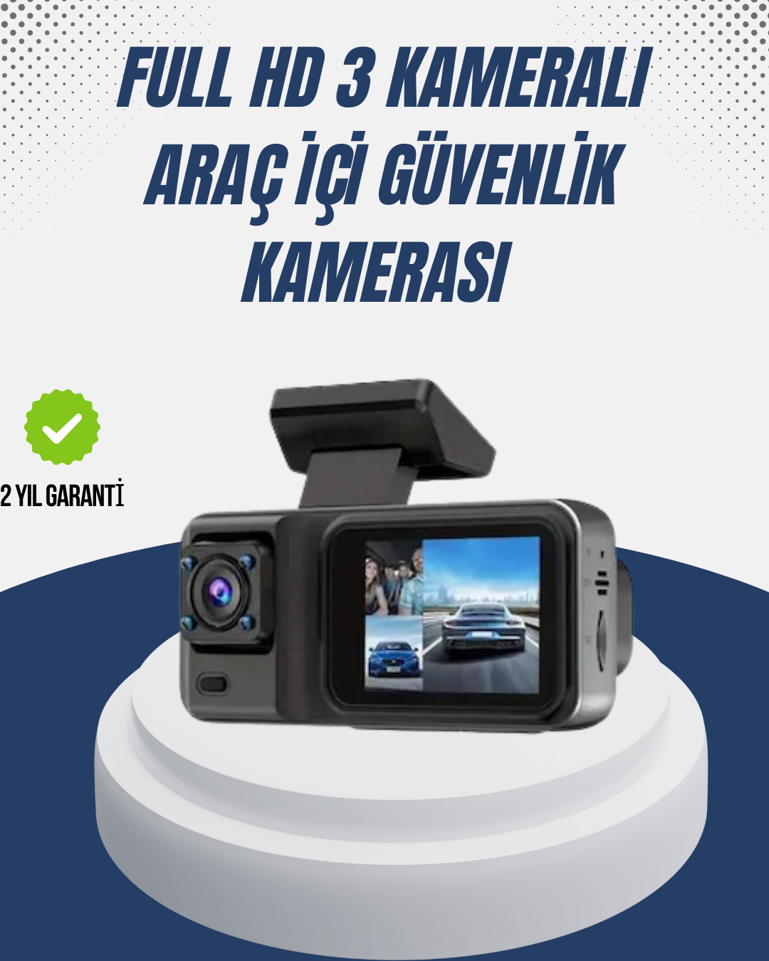 3-209 1080P Üç Kameralı Araç Kamerası Wi-Fi Destekli Park Modu ve G-Sensörlü - Vipsepet - Görsel 1