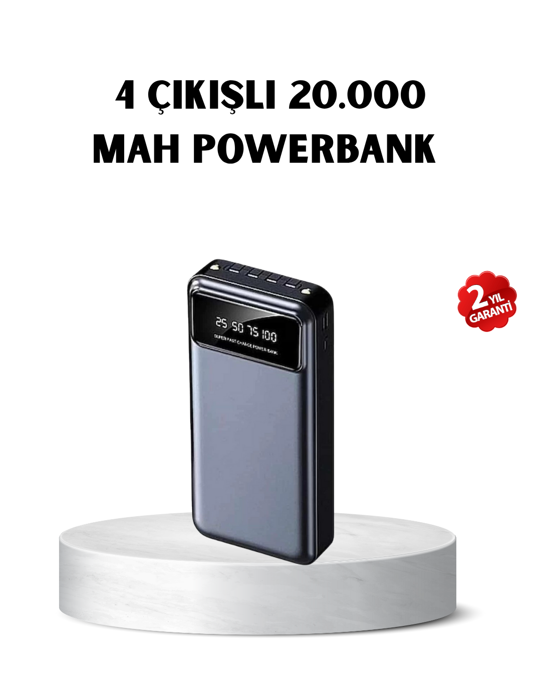 3-222 Powerbank 20000 mAh Hızlı Şarjlı LED Fenerli ve 4 Portlu - Vipsepet - Görsel 1