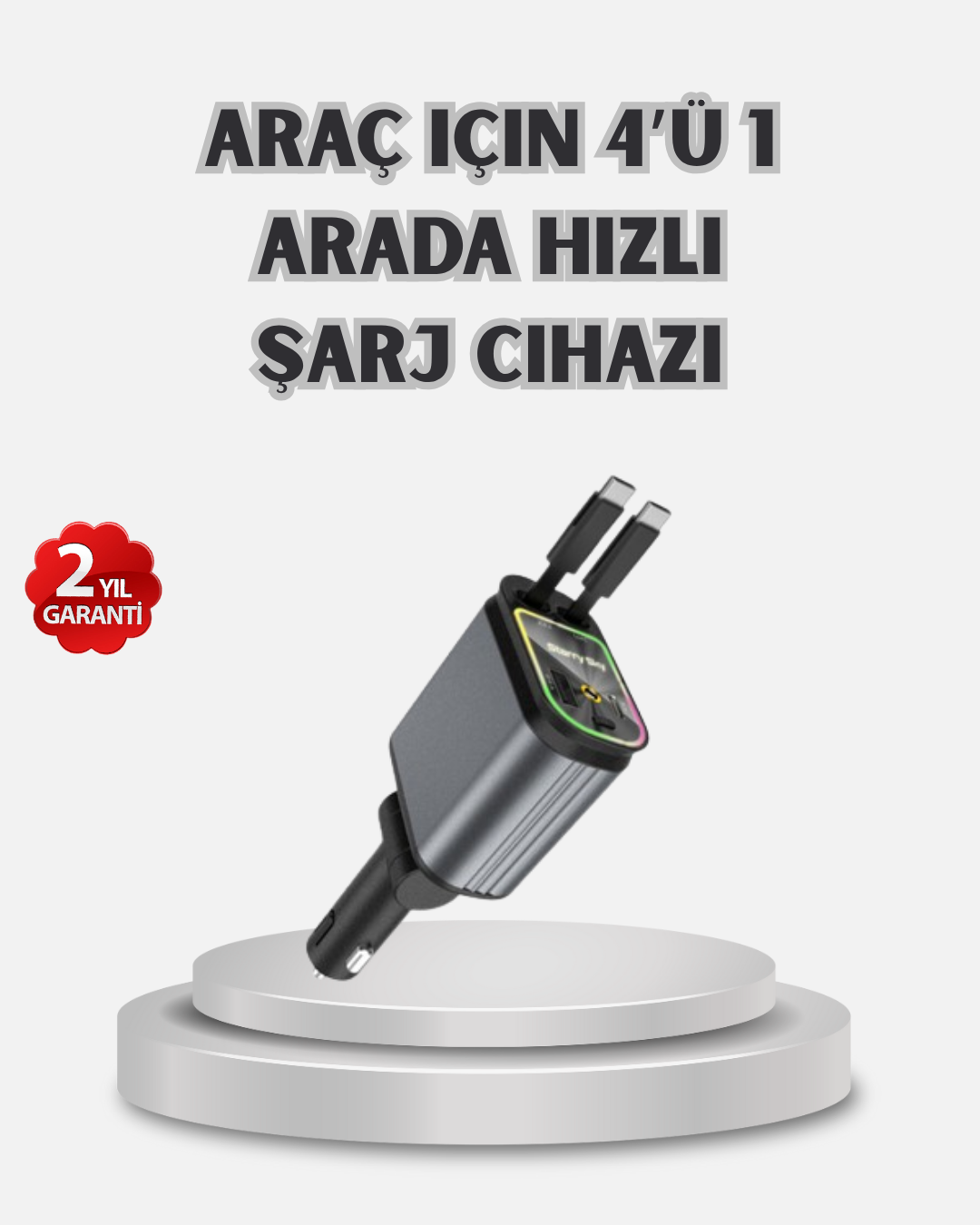 3-226 Araç Şarj Cihazı 4 Portlu 66W Hızlı Şarjlı LED Işıklı ve 180° Dönebilir - Vipsepet - Görsel 1