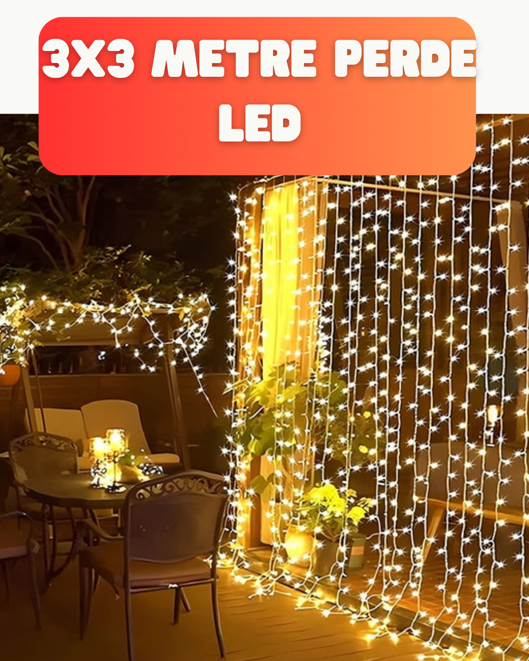 3-231 3x3 Metre Şelale LED Perde Işık İç Dış Mekân Dekorasyonu - Vipsepet - Görsel 1