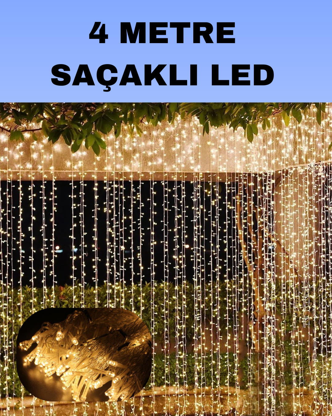 3-242 4 Metre Icicle Şelale Led Perde Işık Sarı Aydınlatma - Vipsepet - Görsel 1