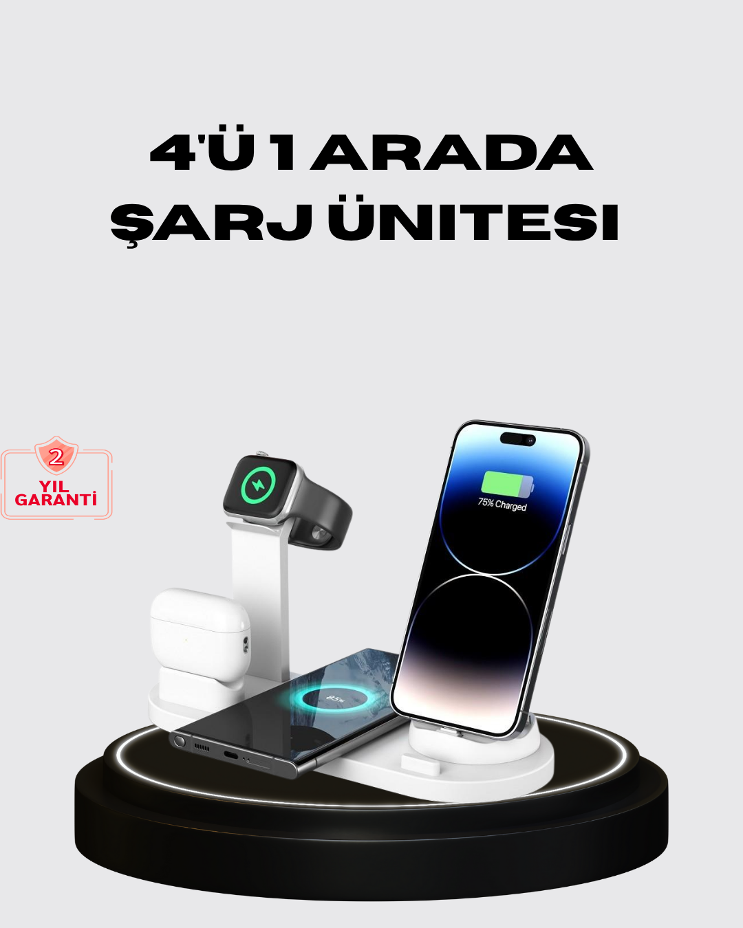 3-25 Apple Uyumlu Kablosuz Şarj İstasyonu 4 Cihaz Destekli ve Hızlı Şarjlı - Vipsepet - Görsel 1