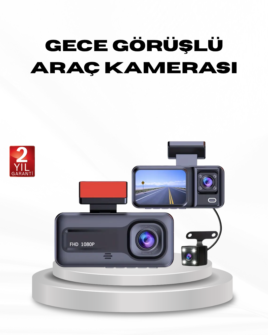 3-34 Full HD Üç Kameralı Araç Kamerası G-Sensörlü ve Gece Görüşlü - Vipsepet - Görsel 1