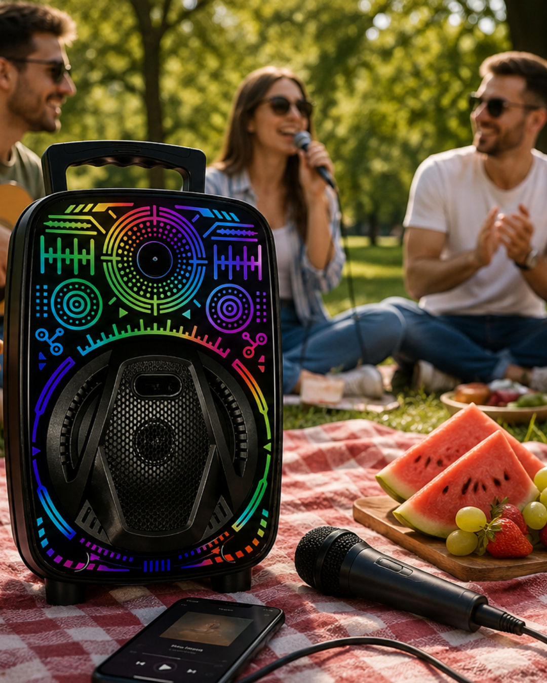 3-44 Karaoke Hoparlör RGB LED Işıklı USB FM Radyo Destekli Taşınabilir Speaker - Vipsepet - Görsel 1