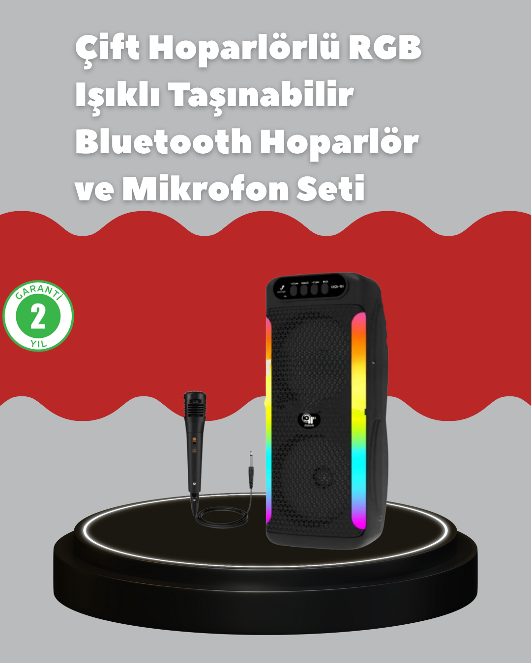 3-50 Çift 4 inç Hoparlörlü RGB Işıklı Bluetooth Ses Sistemi - Vipsepet - Görsel 1