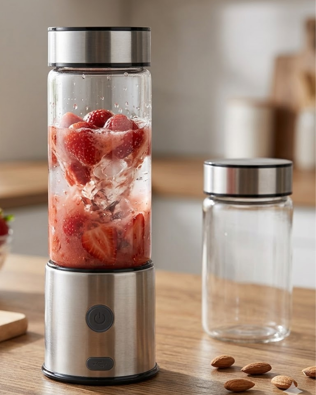 3-50 USB Type C Şarjlı Cam Blender 6 Bıçaklı Smoothie ve Shake Blender - Vipsepet - Görsel 1