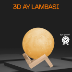 Ahşap Standlı 3D Baskı Ay Lambası 16 Renkli ve Şarjlı - Vipsepet