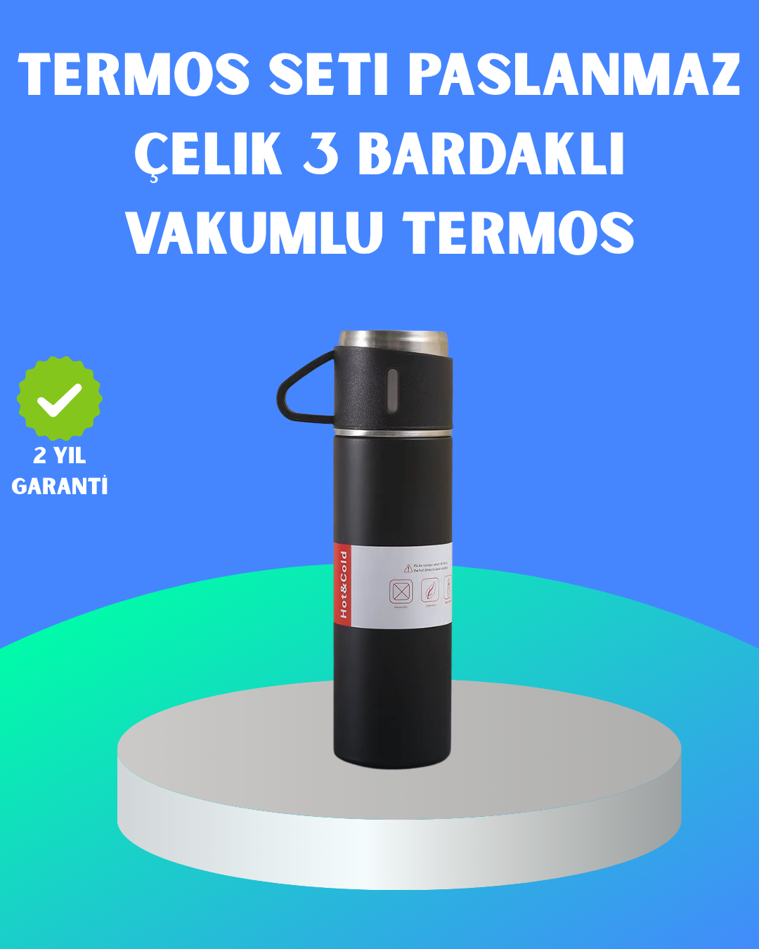 3-55 304 Çelik Termos Seti | 2 Bardaklı, 500 ml, Uzun Süre Isı Koruma - Vipsepet - Görsel 1