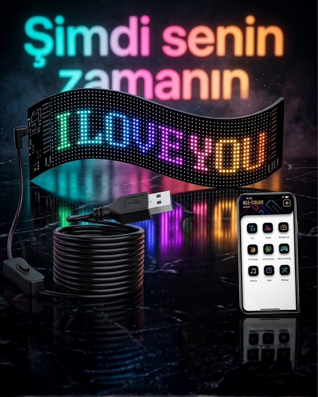 3-57 60 cm LED Matrix Panel 16x96 Piksel Bluetooth Kontrollü RGB Kayan Yazı Ekranı - Vipsepet - Görsel 1
