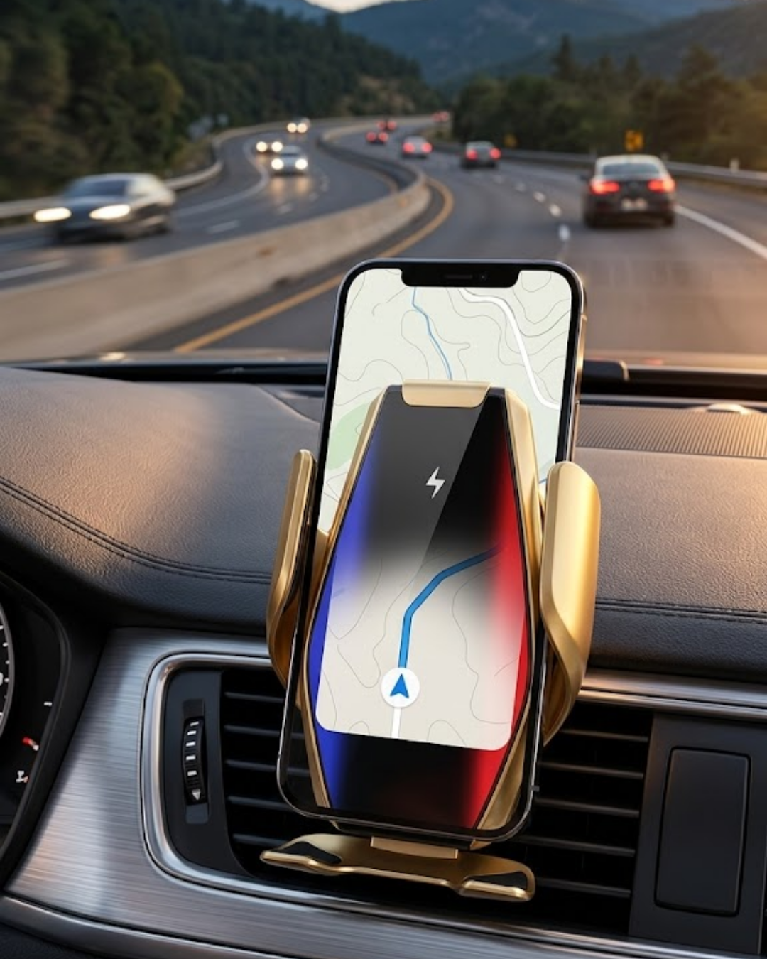 3-58 Kablosuz Şarjlı Araç Telefon Tutucu Sensörlü Otomatik Kilit 360 Derece Döner - Vipsepet - Görsel 1
