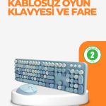 Kablosuz Retro Klavye ve Mouse Seti – 104 Tuşlu Sevimli Tasarım - Vipsepet