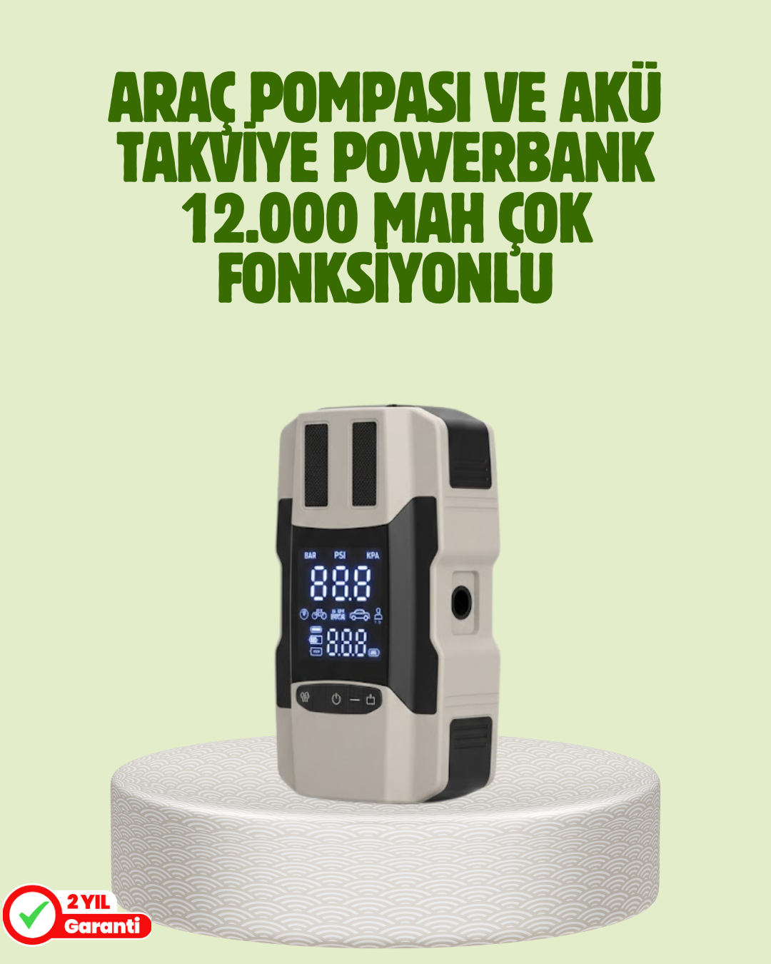 3-6 Araç Akü Takviye Cihazı ve Lastik Şişirme Pompası 12.000 mAh - Vipsepet - Görsel 1