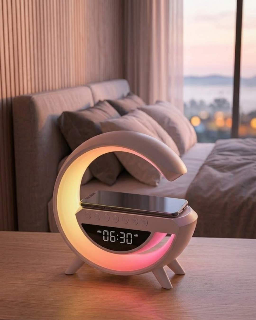 3-60 RGB Gece Lambalı Kablosuz Şarj Cihazlı Bluetooth Hoparlör Dijital Saat - Vipsepet - Görsel 1