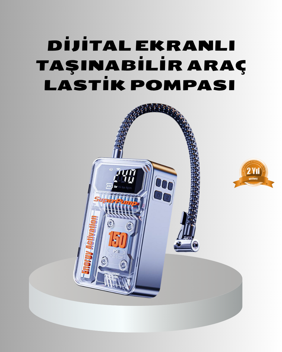 3-85 Şarjlı Kablosuz Hava Pompası – 150 PSI Basınç, LED Ekran ve 6000mAh Batarya - Vipsepet - Görsel 1