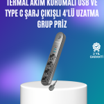 4’lü Çoklu Priz 2 USB Type-C Girişli Akım Korumalı Siyah - Vipsepet