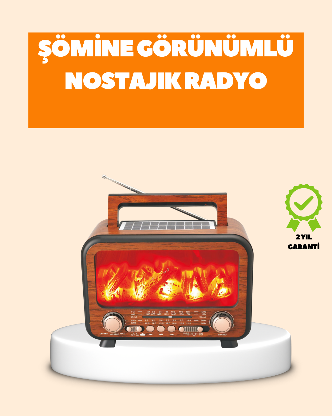 3-96 Şömine Alev Işıklı Solar Bluetooth Hoparlör – 7W Güçlü Ses, FM Radyo - Vipsepet - Görsel 1