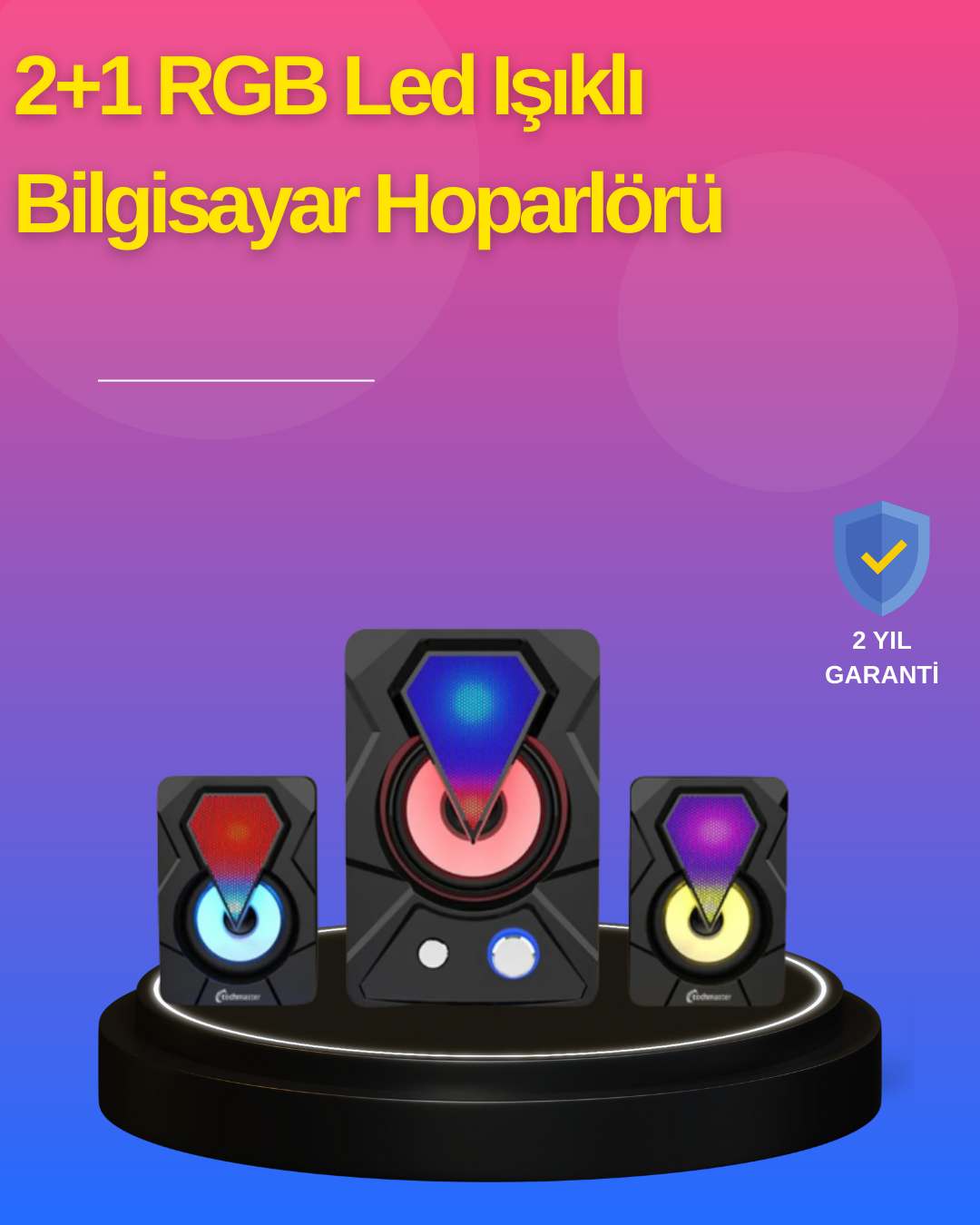 3-96 2.1 Kanal RGB LED Oyun Hoparlörü Subwoofer Destekli - Vipsepet - Görsel 1