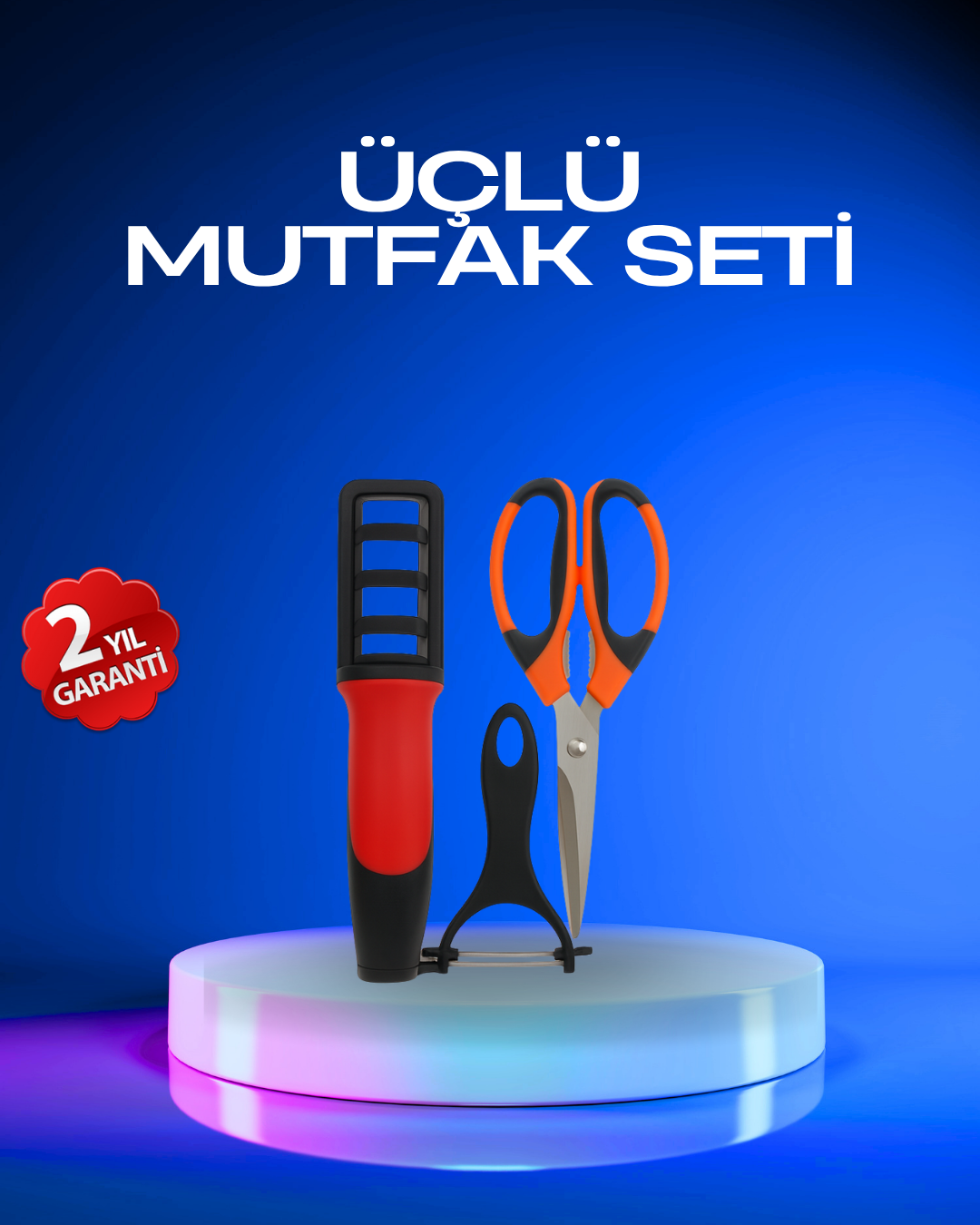 3-98 Profesyonel Mutfak Makas Seti – Kesim Makası + Soyacak + Bileyici - Vipsepet - Görsel 1